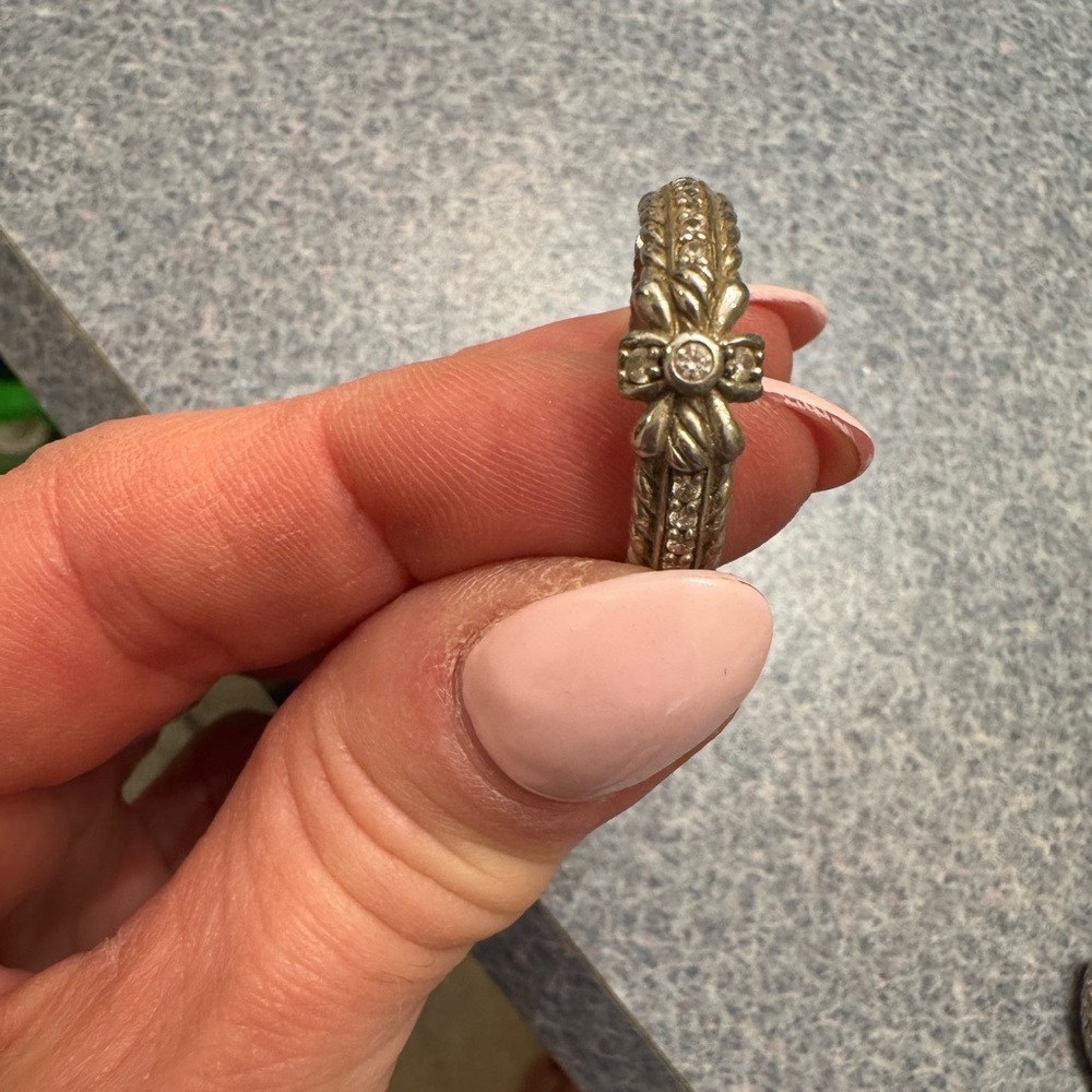 Judith Ripka Silver Floral Band Ring with Clear Stone